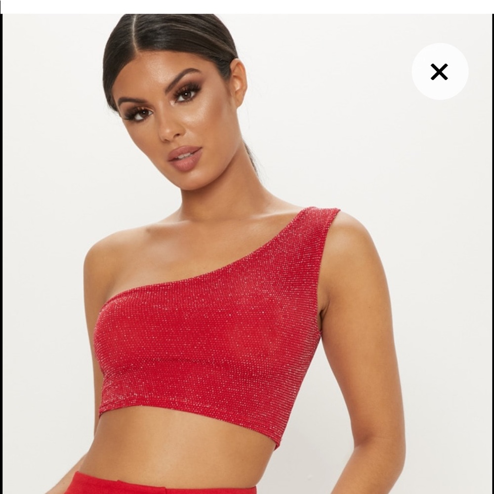 One shoulder glitter top